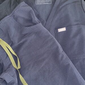 Figs Women’s Limited Edition Dark Blue Scrub Set - One Pocket Top, Kade Pants.